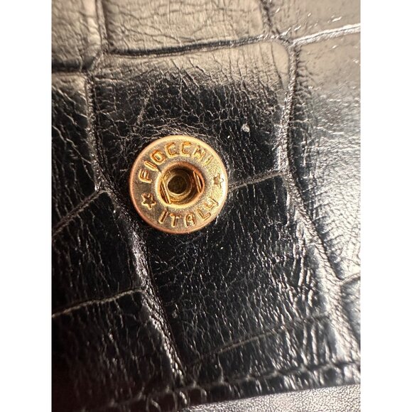 Carlos Falchi Black Croc-Embossed Leather Keychain Wallet With Snap Closure - Picture 11 of 12